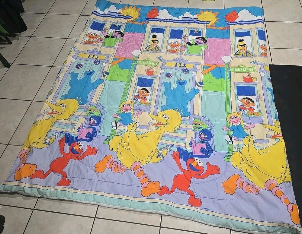 Vintage Sesame Street Henson Comforter Elmo Big Bird Cookie Monster 90x75